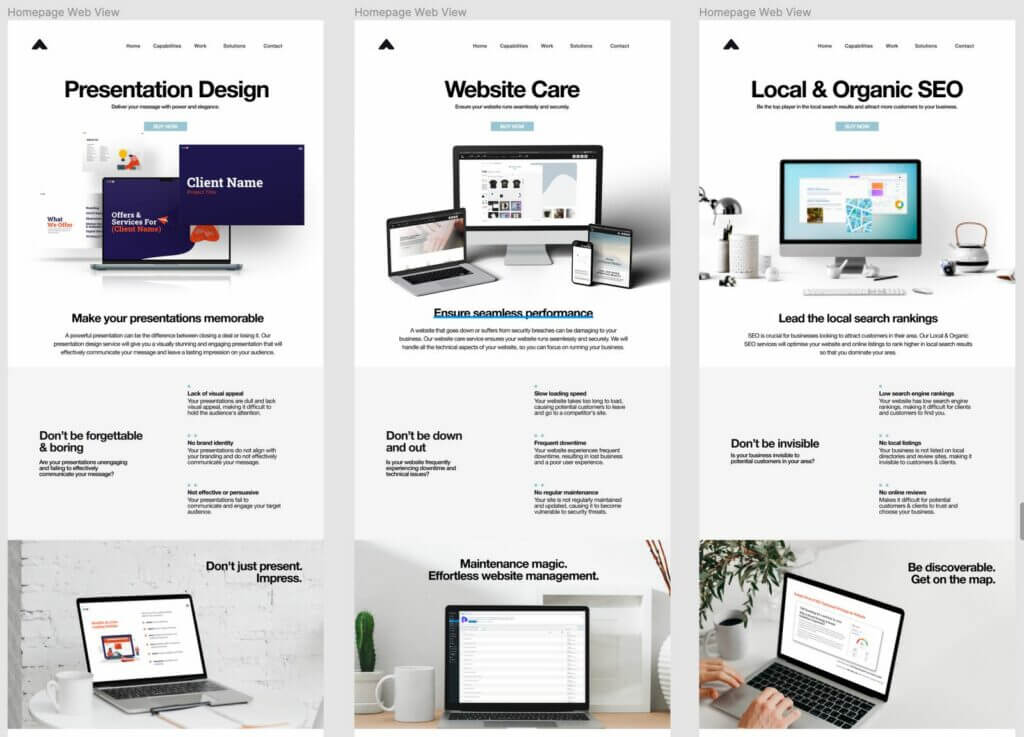 The homepage of a website with a simple design showcasing different types of devices.